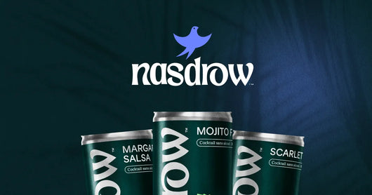 Gamme de cocktails sans alcool Nasdrow, incluant Mojito Fusion, Margarita Salsa et Scarlet.