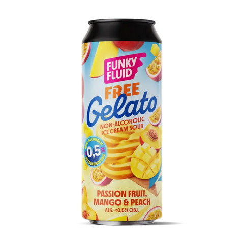 Bière Funky Fluid Free Gelato Fruit de la passion, mangue et pêche sans alcool 0,5%
